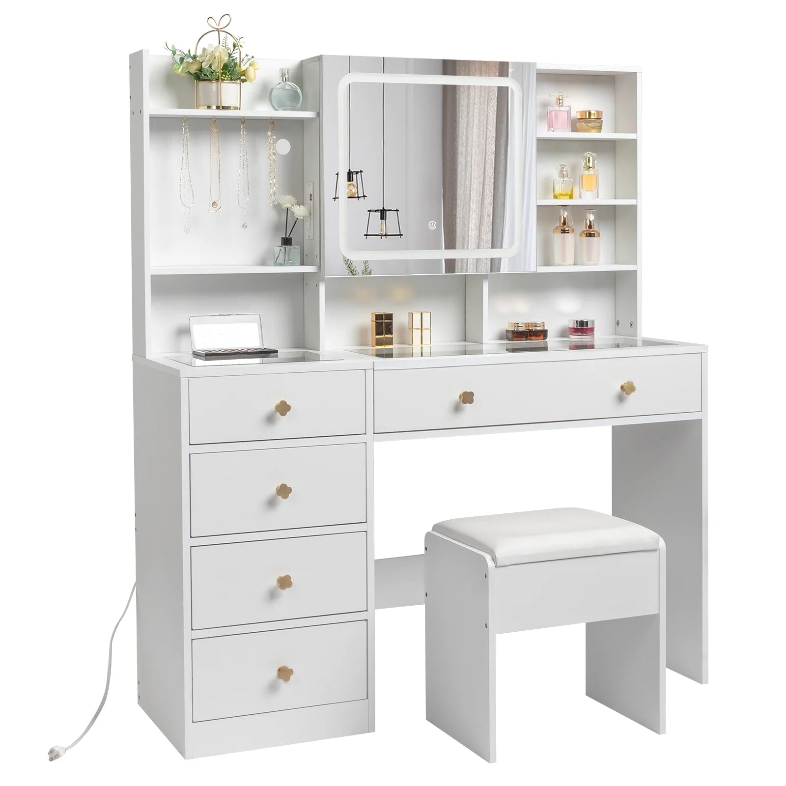 Large 47.2" Makeup Vanity with 3 Color Lights, Dressing Table with USB Charging Station, Gray