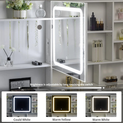 Large 47.2" Makeup Vanity with 3 Color Lights, Dressing Table with USB Charging Station, Gray