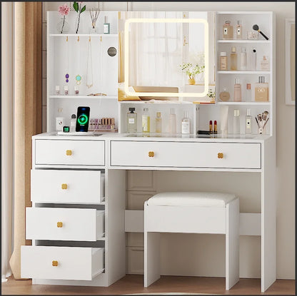 Large 47.2" Makeup Vanity with 3 Color Lights, Dressing Table with USB Charging Station, Gray